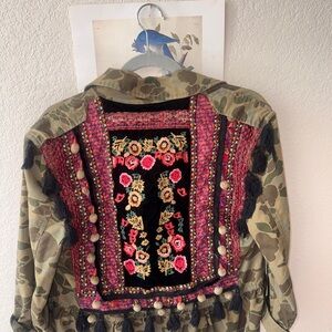 Embroidered Camouflage Jacket with Tassels